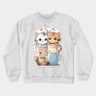 Cute Kittens With A Cup Of Milk Tea Crewneck Sweatshirt